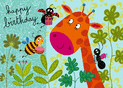 Anniversaire joyeux avec une girafe colorée